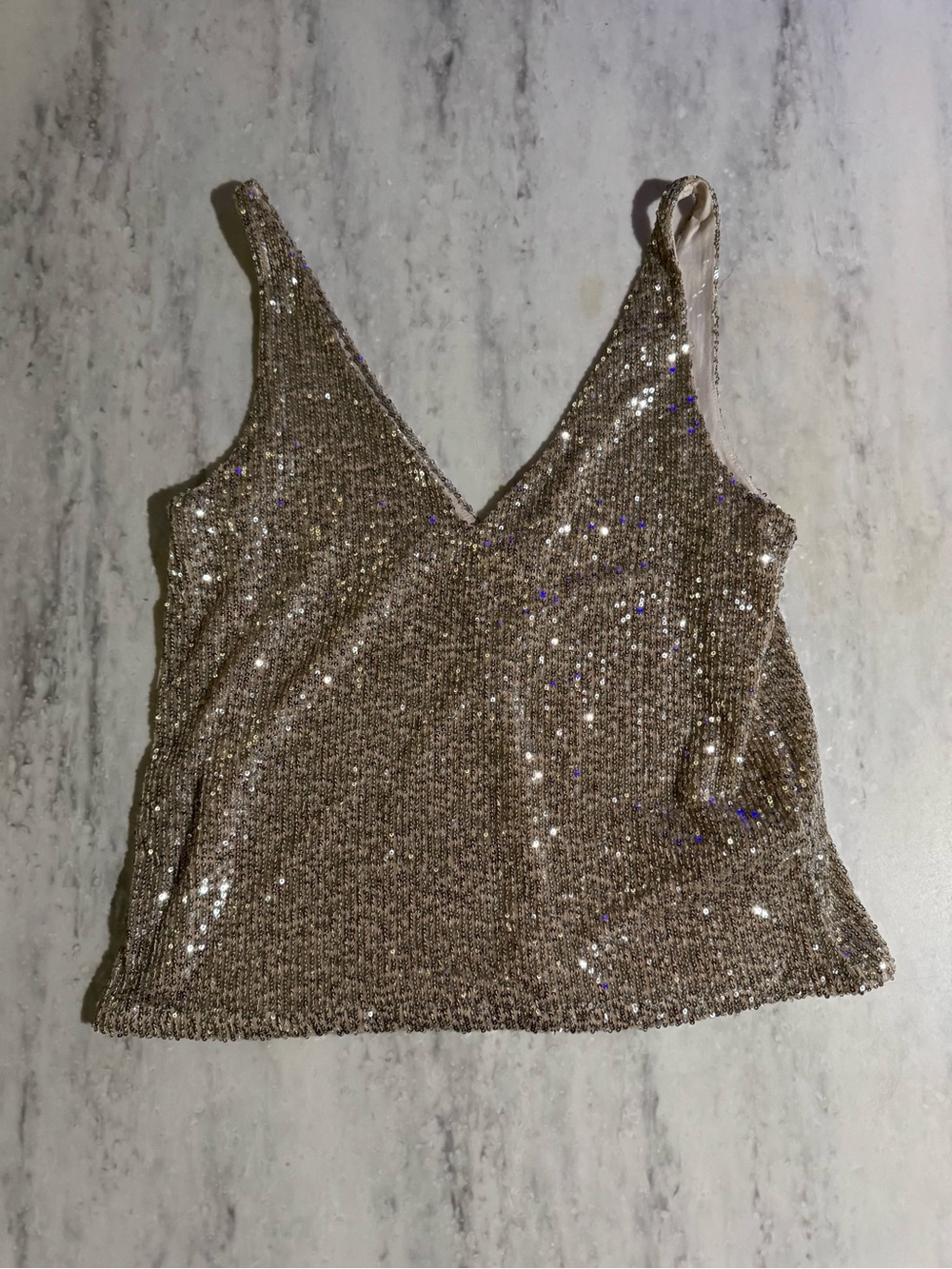H&M Gold Sequin V-Neck Lined Sparkle Chic Glam Holiday Party Tank Top S